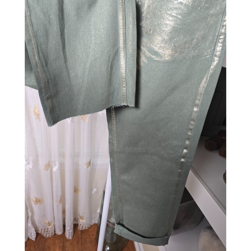 Zara Olive/Sage Green Metallic Straight-Leg Cuffed Women’s Jeans - Picture 8 of 12